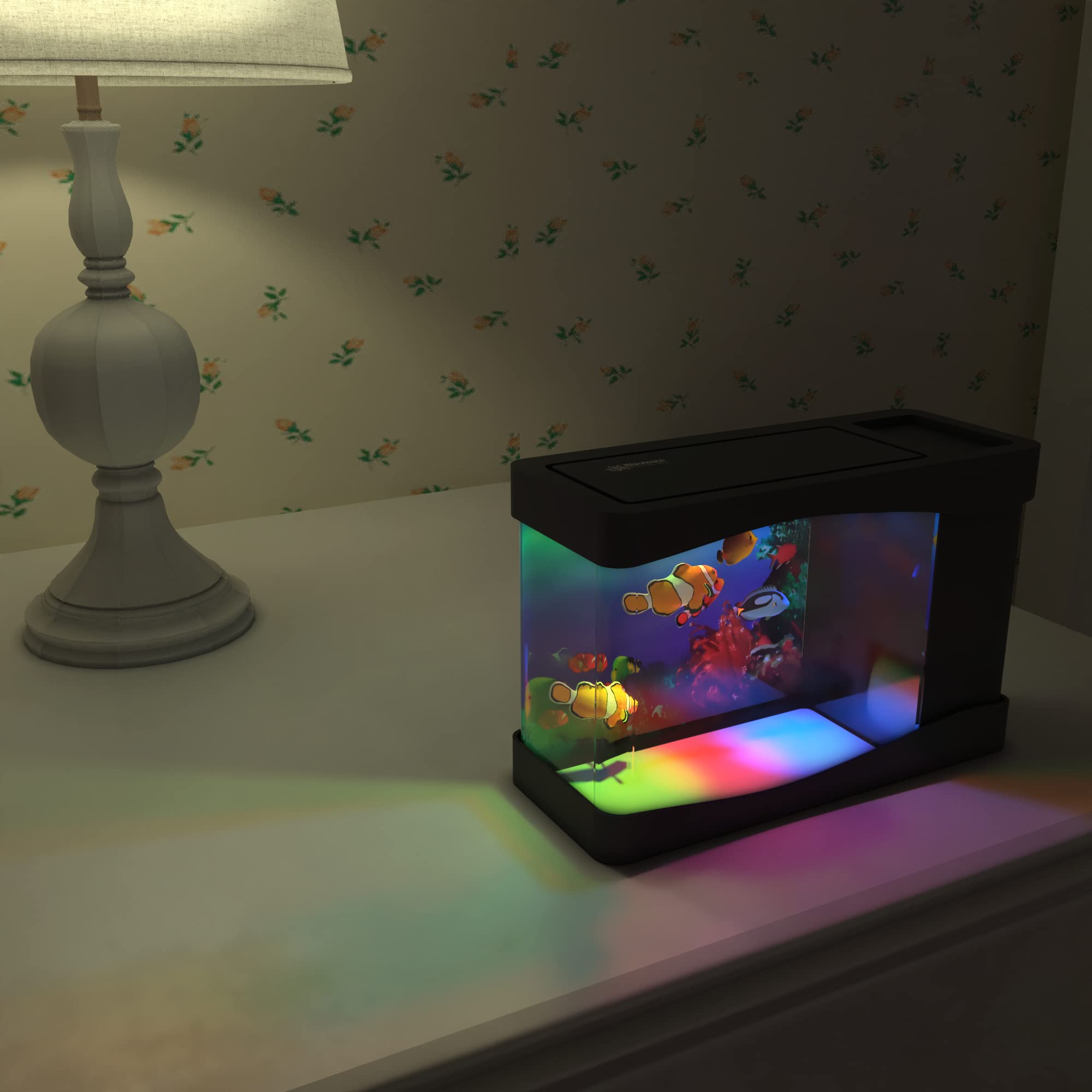 Playlearn Mini Aquarium Artificial Fish Tank With Moving Fish – Usb/Battery Powered – Fake Aquarium Toy Fish Tank With 3 Fake Fish