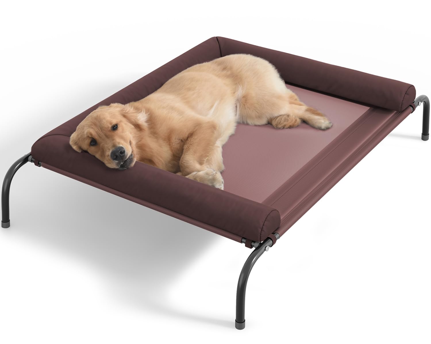 Cooling Elevated Dog Bed - Outdoor Medium Raised Dog Cot W/Breathable Mesh, Portable Pet Cot W/Removable & Waterproof Bolster,El