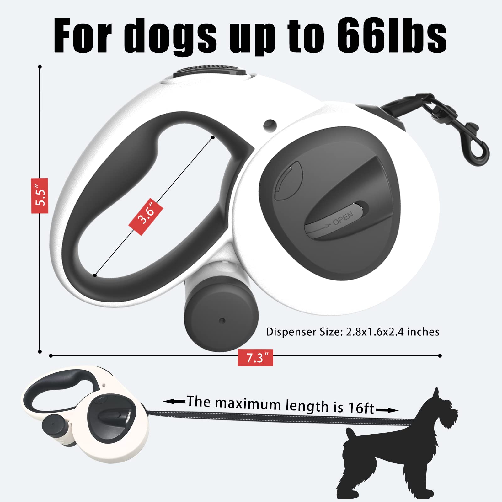 Hcy&Wld Upgrade 4-In-1 Retractable Dog Leash With Led Light & Dispenser & Poop Bags, 16 Ft Heavy Duty Dog Leash With Anti-Slip H