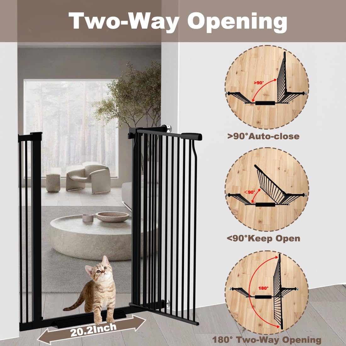THEYFIRST 40.55'' Extra Tall Baby Gate, 49.2-54.7 in Wide, No Drilling, Pressure Mounted Child Safety Gate with Door, Black