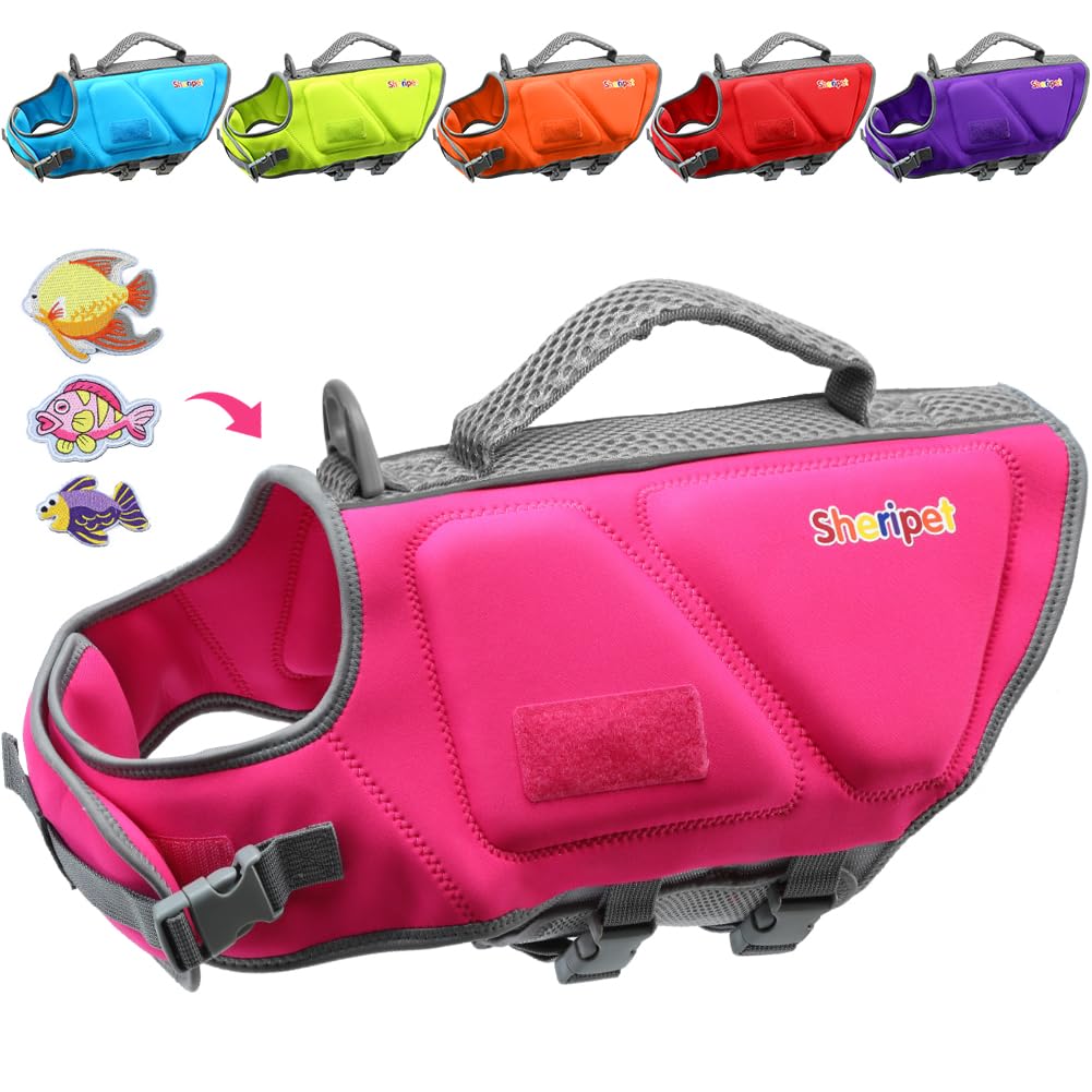 Sheripet Dog Life Jacket, Good Visibility Dog Life Vest For Swimming With Reflective Stripes And Rescue Handle, Flotation Vest S