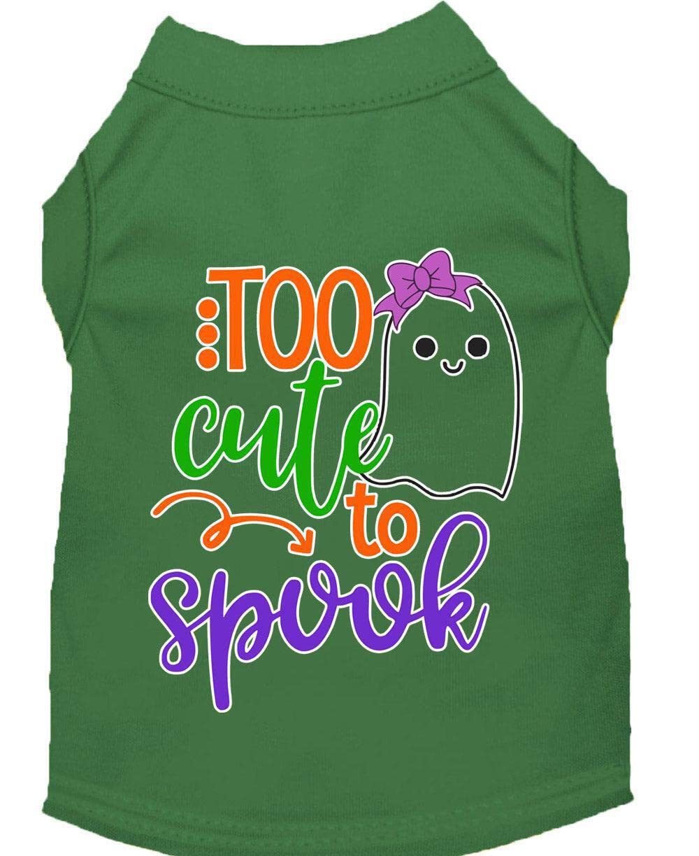 Halloween Pet Dog & Cat Shirt Screen Printed, &quot;Too Cute To Spook - Girly Ghost&quot; Emerald Green SM (3-6 lbs.)