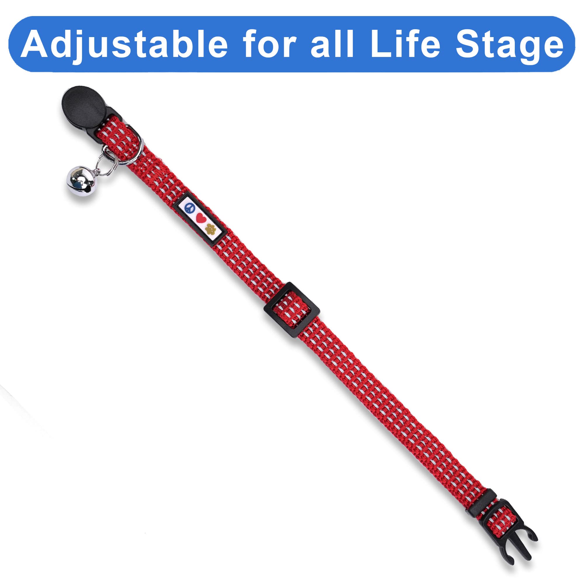Pawtitas Reflective Cat Collar with Safety Buckle and Removable Bell Cat Collar Kitten Collar Red Cat Collar