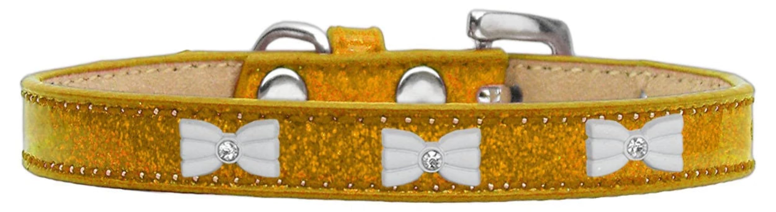 Dog, Puppy & Pet Widget Ice Cream Collar, White Bow Gold 10