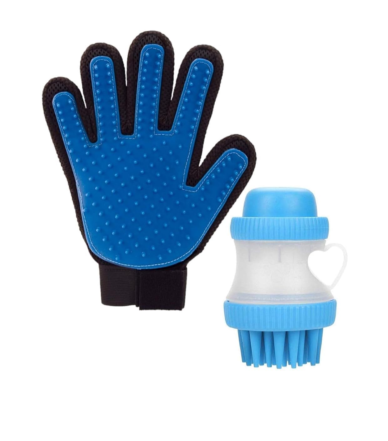 Pet Needs Pet Grooming Glove and Shampoo Brush Set for Dogs, Blue, Silicone Bristles with Dispenser