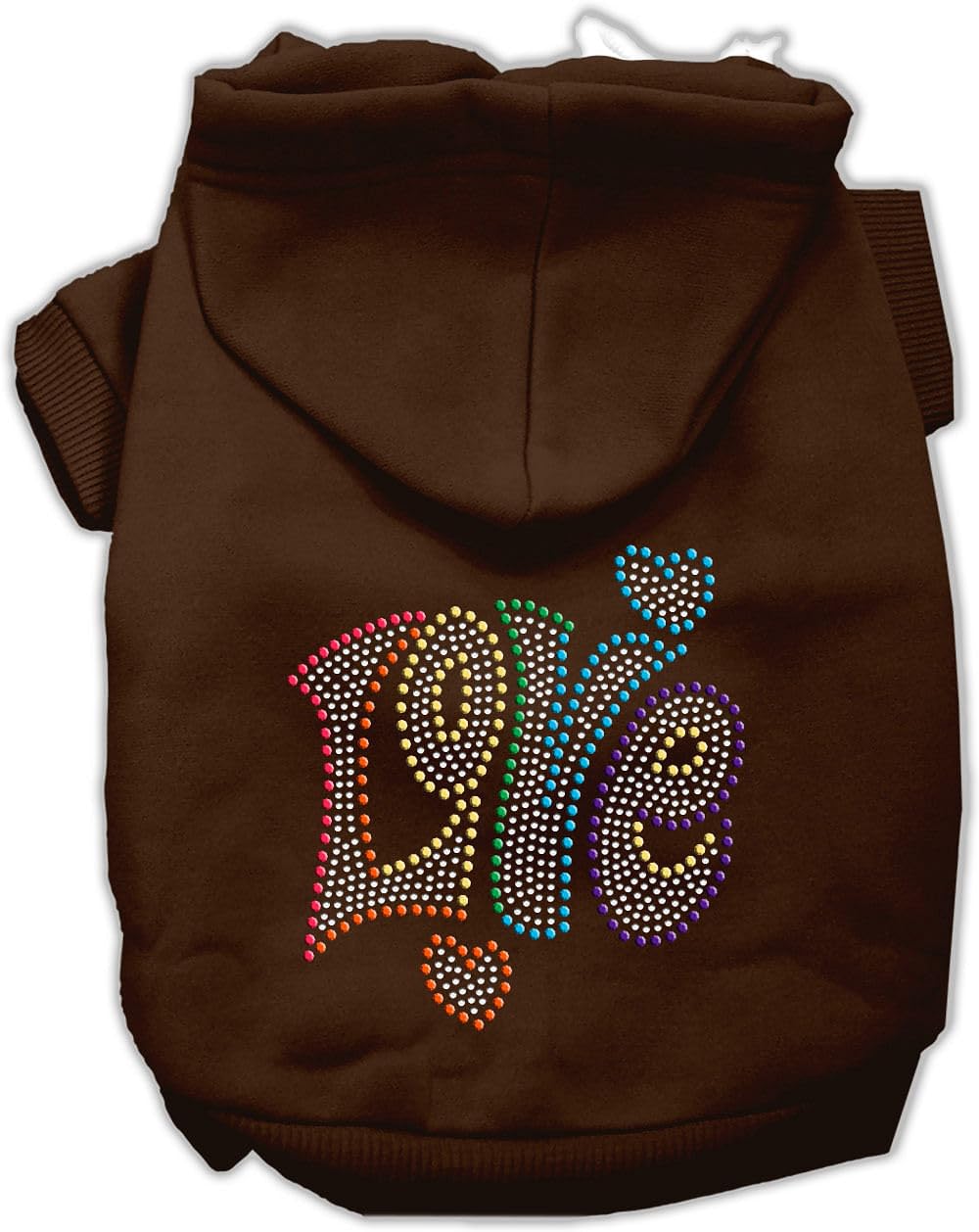 Pet, Dog & Cat Hoodie Rhinestone, 'Technicolor Love' Brown Sm (3-6 Lbs.)