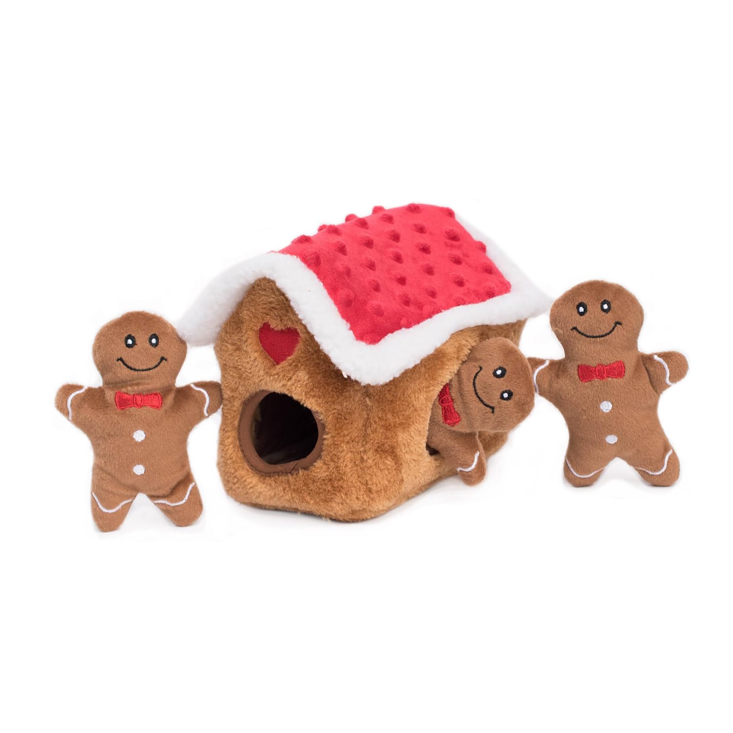 Zippypaws Burrow- Interactive Dog & Puppy Toys For Boredom, Stimulating Pet Products To Keep Them Busy, Hide & Seek Plush Dog Puzzle, Enrichment Squeaky Toy, For Small & Medium Dogs- Gingerbread House