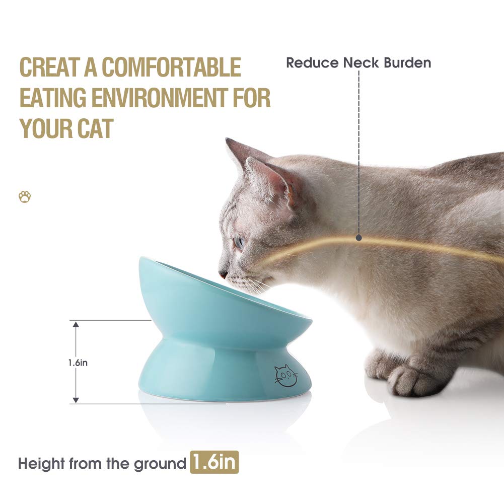 Sweejar Ceramic Raised Cat Bowls, Slanted Cat Dish Food or Water Bowls, Elevated Porcelain Pet Feeder Bowl Protect Cats Spine,