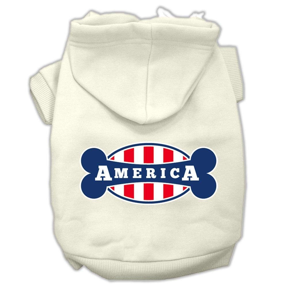 Pet, Dog & Cat Hoodie Screen Printed, 'Bonely In America' Cream Xl (14-20 Lbs.)
