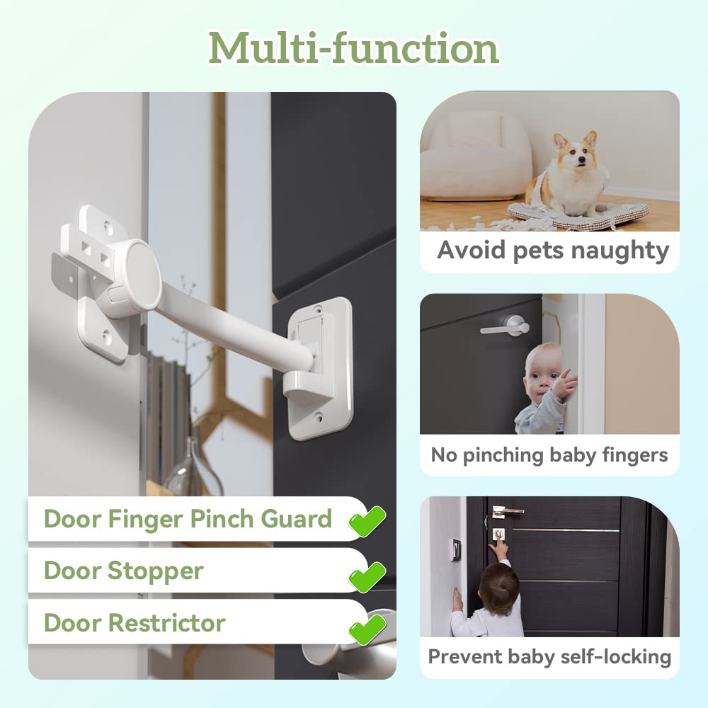 Safelon 1Pcs Baby Safety Door Finger Pinch Guard, Door Lock & Door Stopper For Kids & Pets, Convenient Cats Entry, Adjustable Door Latch For Dogs No More Pet Gates