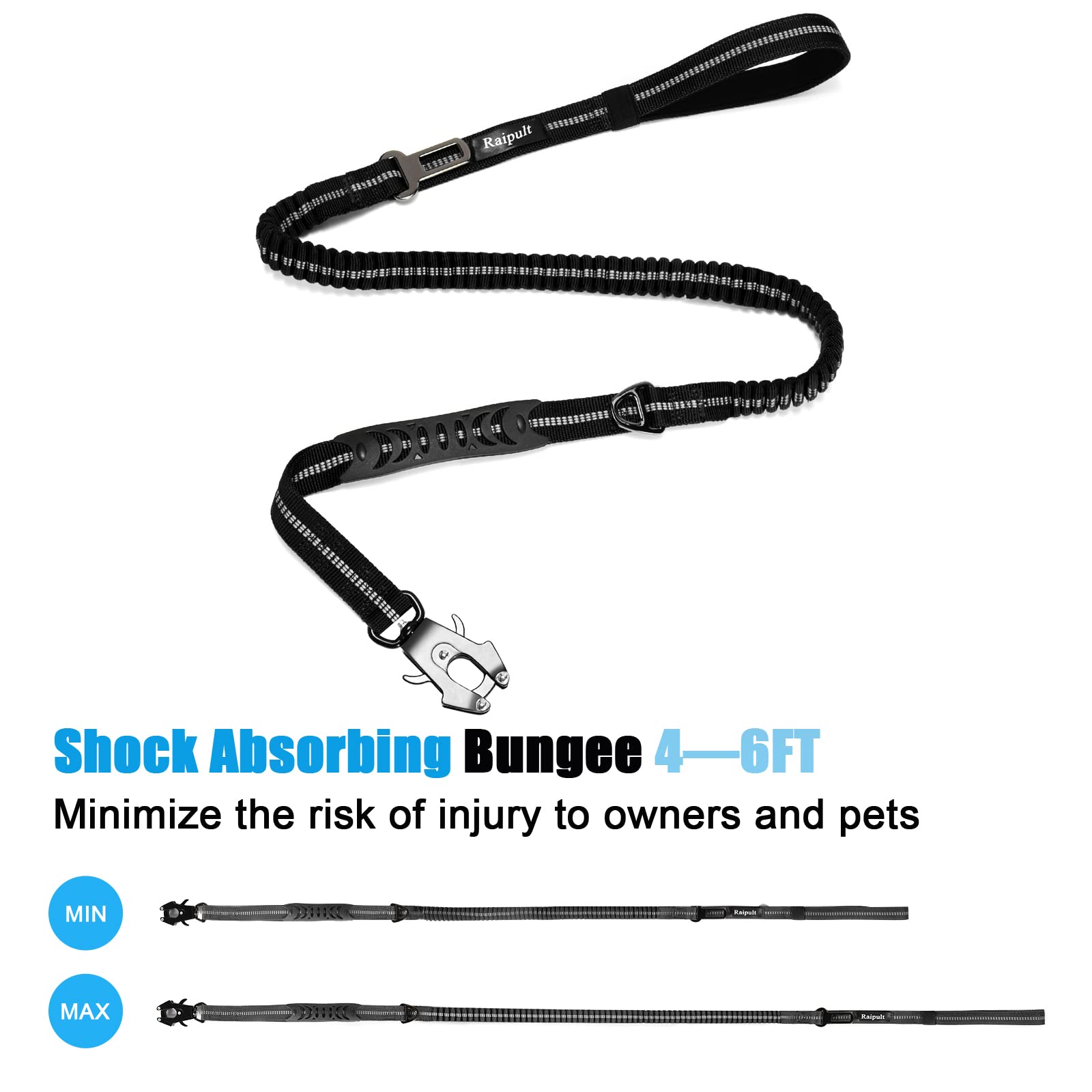 Raipult Tactical Heavy Duty Bungee Dog Leash For Medium Large Dogs That Pull, Military K9 Working Lead, 4-6Ft Shock Absorbing Fr