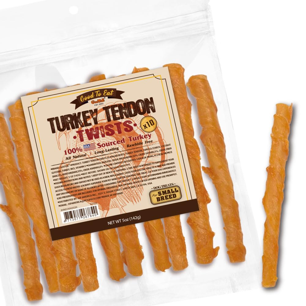 Gootoe Turkey Tendon Dog Treats, Twists (S) 5 oz, USA-Sourced Turkey Tendon, Natural Snack, Premium Puppy Chews, Hypoallergenic,