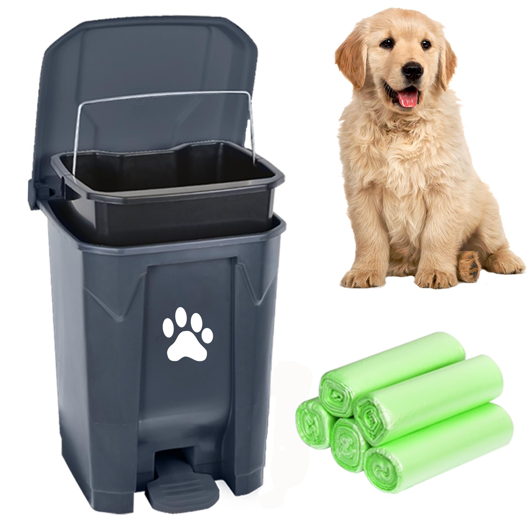 Mayayaday Dog Poop Trash Can For Outdoors, Dog Waste Trash Can For Yard Garden Home With Lid Removable Inner Bin, 100Pcs Green W