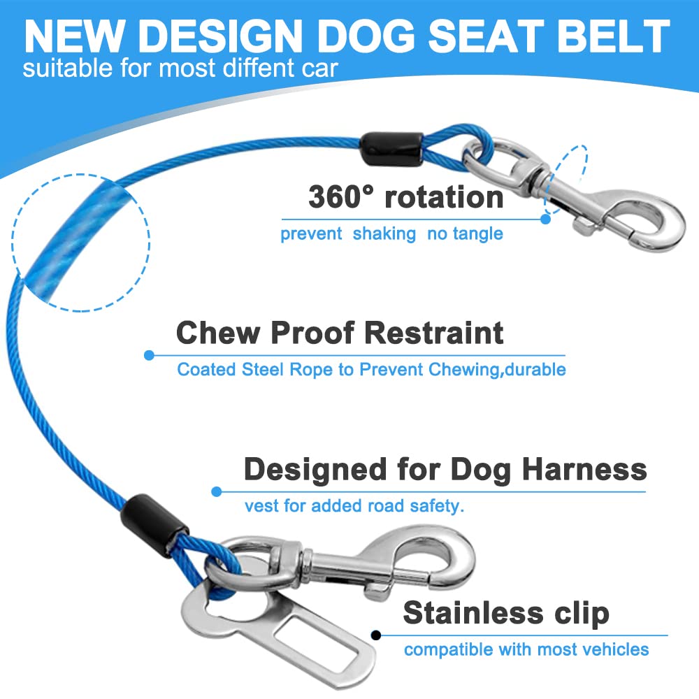 Mi Metty Dog Seat Belt Harness For Car, 2Pcs Dog Seatbelt Of Coated Wire Leash Safety Restraint, No Chew Tether Cable Vehicle Do