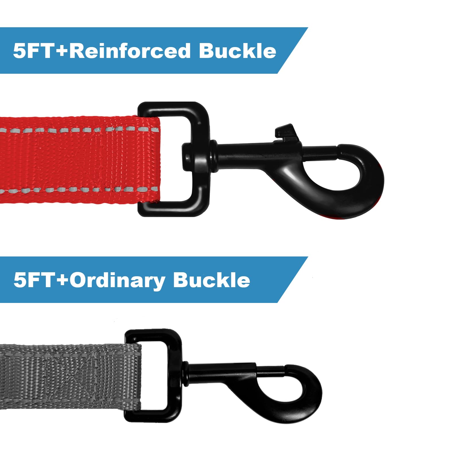 Bully Dog Leash 5Ft With Comfortable Padded Handle, Highly Reflective Threads, Adjustable, Red, Large