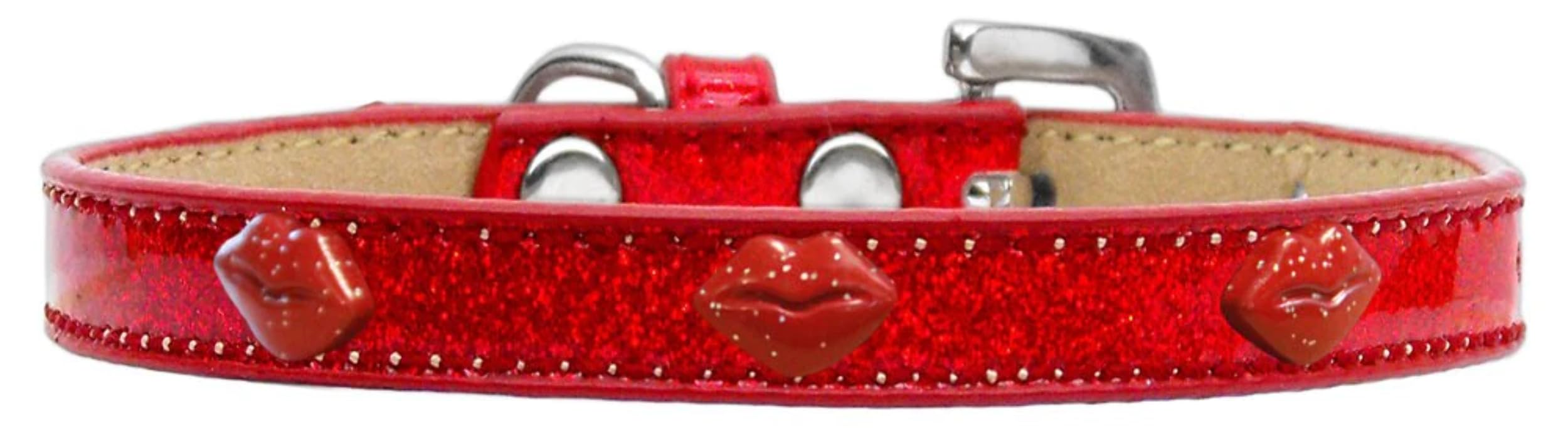 Dog, Puppy & Pet Widget Ice Cream Collar, Red Glitter Heart Black 16