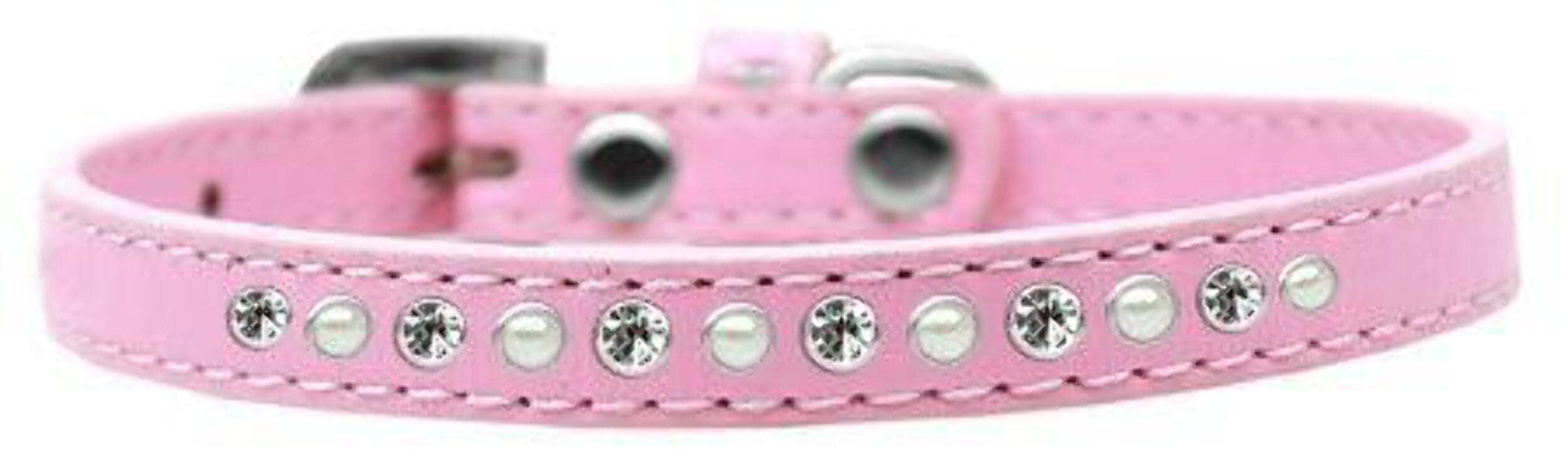 Mirage Pet Products Pearl and Clear Crystal Light Pink Puppy Dog Collar, Size 12