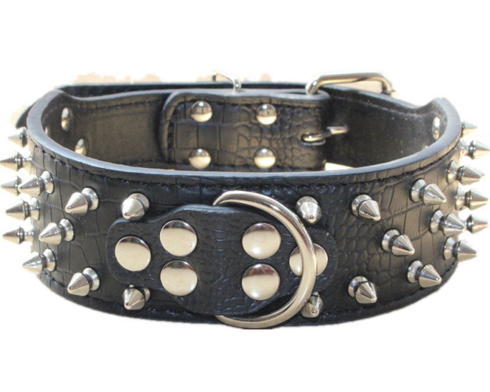 Serijoars Spiked Studded Dog Collar, Pu Leather Dog Collar, Adjustable Pet Collars For Medium Or Large Breed Pet (L, Black1)