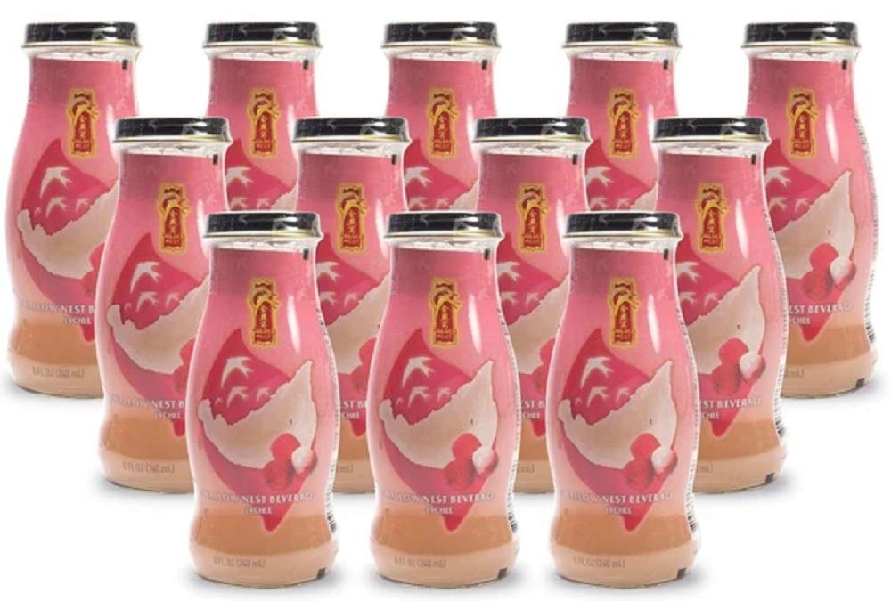 Golden Nest Premium Bird Nest Drink, Swallow Bird Nest 100% Natural - Made in USA, (??) 12 bottles x 240 ml (8oz) (Lychee)