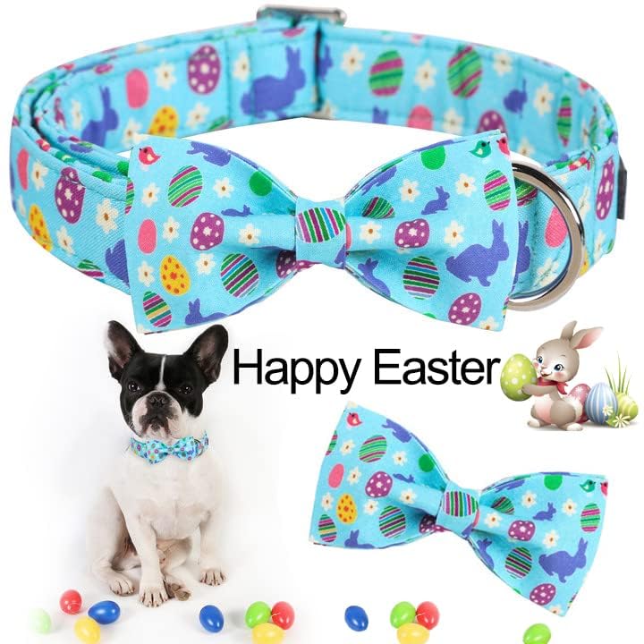 ARING PET Easter Dog Collar-Cute Rabbit Dog Collar with Bow, Cotton Adjustable Easter Dog Collars Pet Collars with Metal Buckle