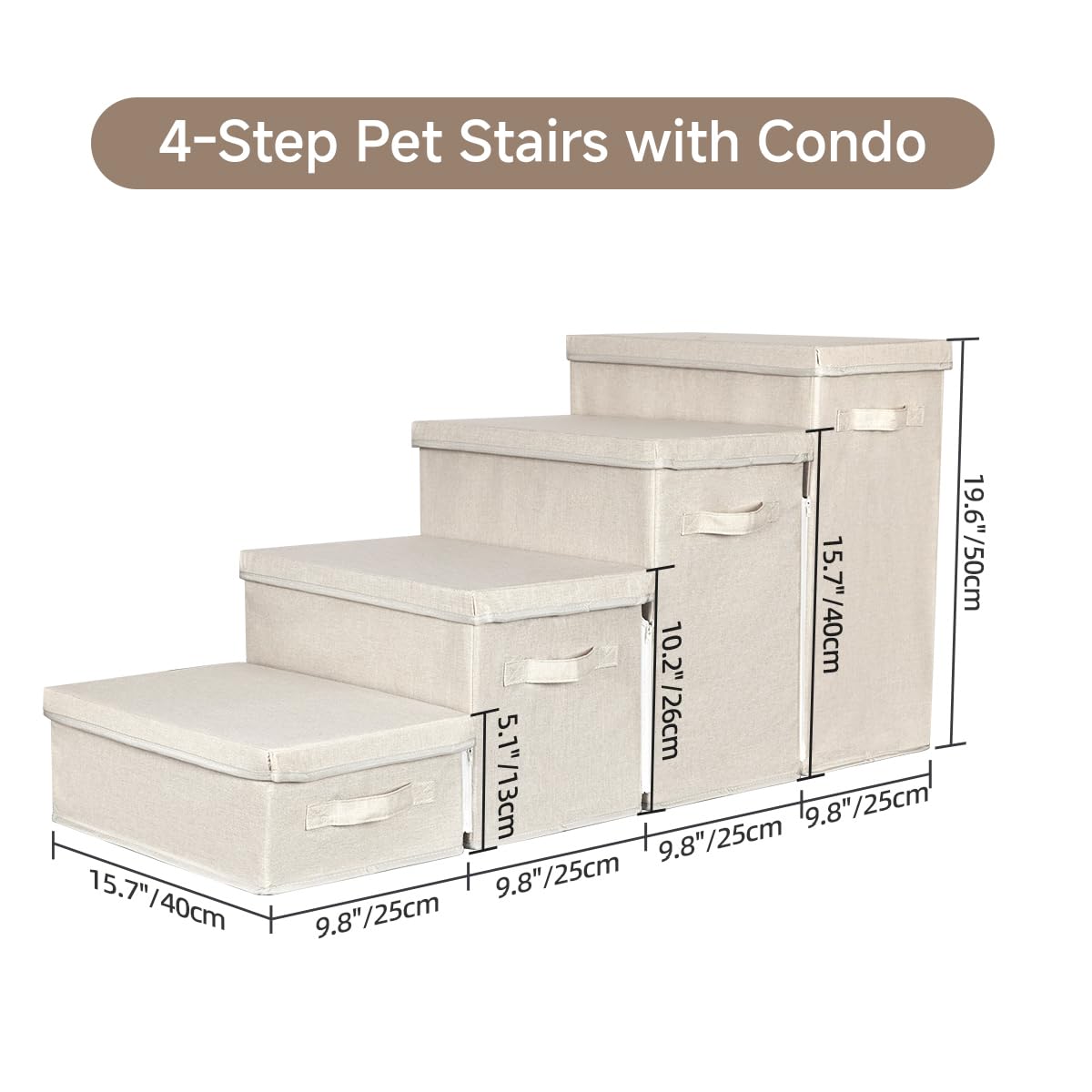 Weavelyrics Dog Stairs With Storage, 4-Step Folding Pet Steps For Small Dogs And Cats, Pet Steps Storage With Zip, Pet Stairs Fo
