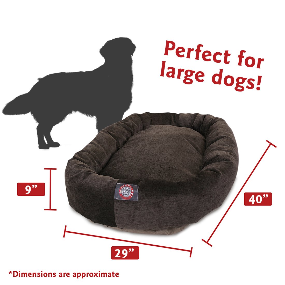 Majestic Pet Villa 40 Inch Shredded Memory Foam Dog Bed For Large Sized Dogs 40X29X9 Inch-Orthopedic Dog Bed With Removable Wash