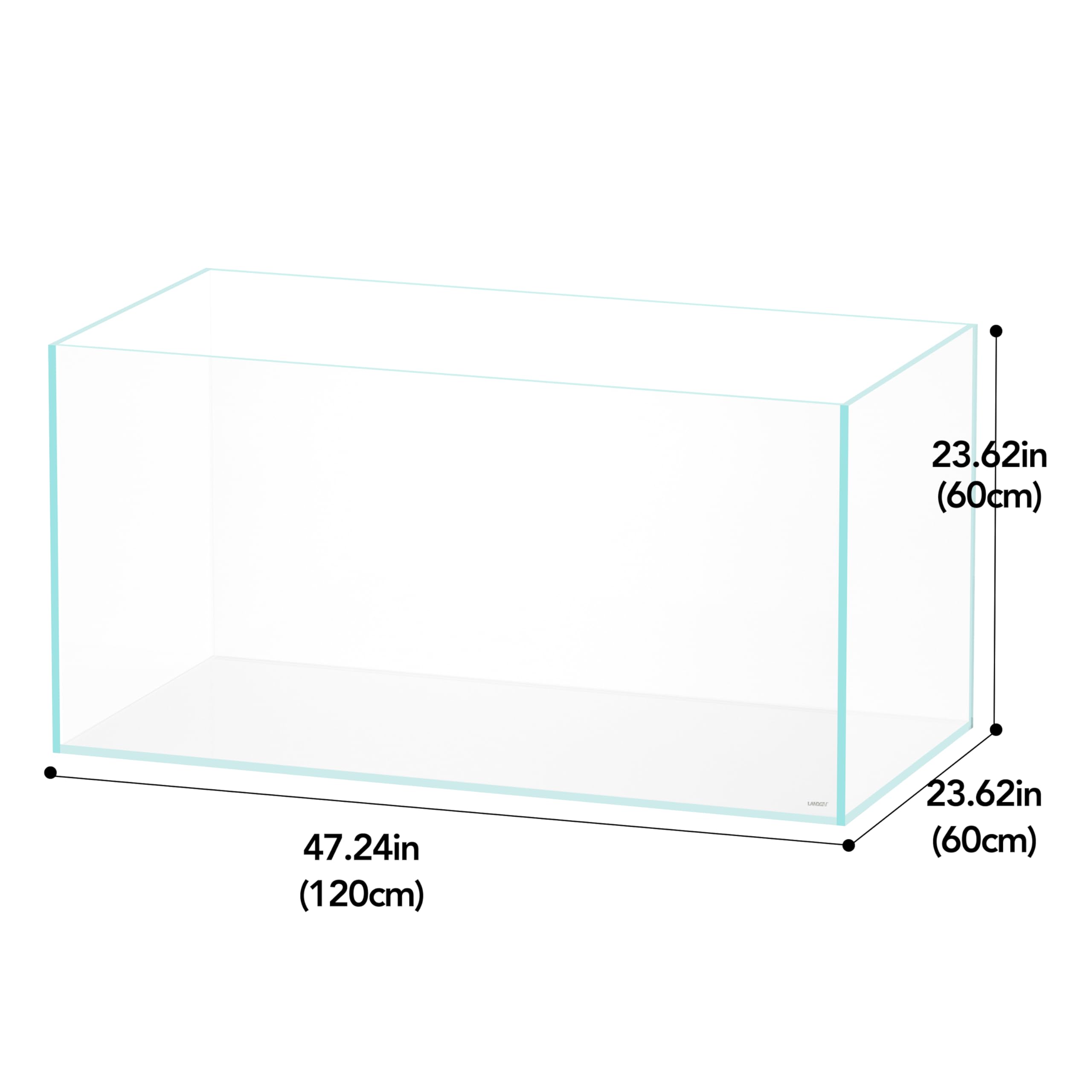 LANDEN 120P 105 Gallon Rimless Low Iron Aquarium Tank, W47.2  D23.6  H23.6 in(120x60x60cm) 12mm Thickness with Black Nano Foam L