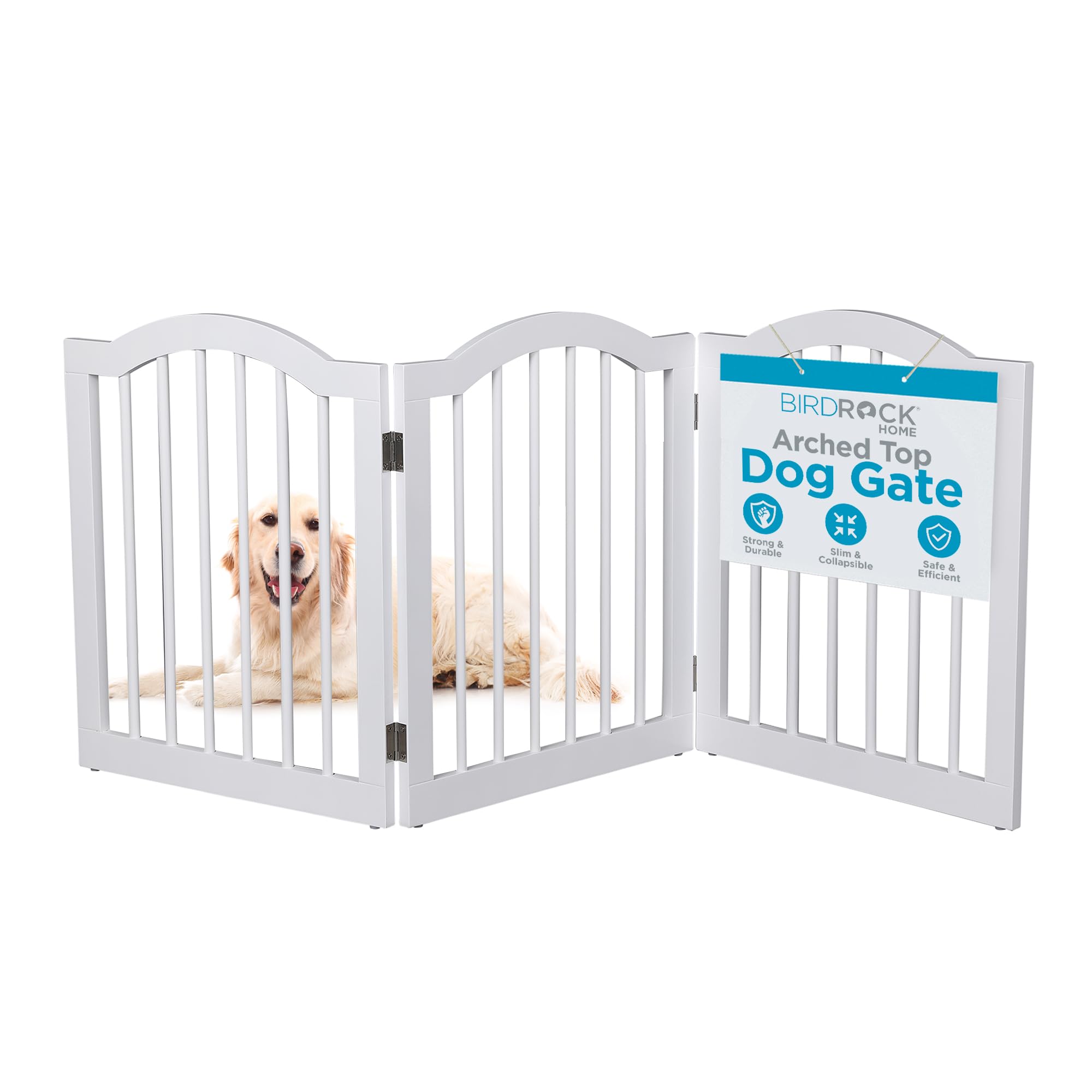 Internet'S Best Arched Top Dog Gate | 3 Panel, 24' H Wooden Pet Barrier For Dogs Or Cats | Freestanding Folding Room Divider For Doorways, Hallways, Stairs, And Porch | Portable, Extra Wide | White