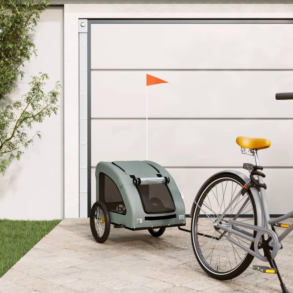 vidaXL Pet Bike Trailer in Gray- Oxford Fabric & Iron Build with PVC Cover, Mesh Windows, Reflective Elements, and Versatile Transport Use