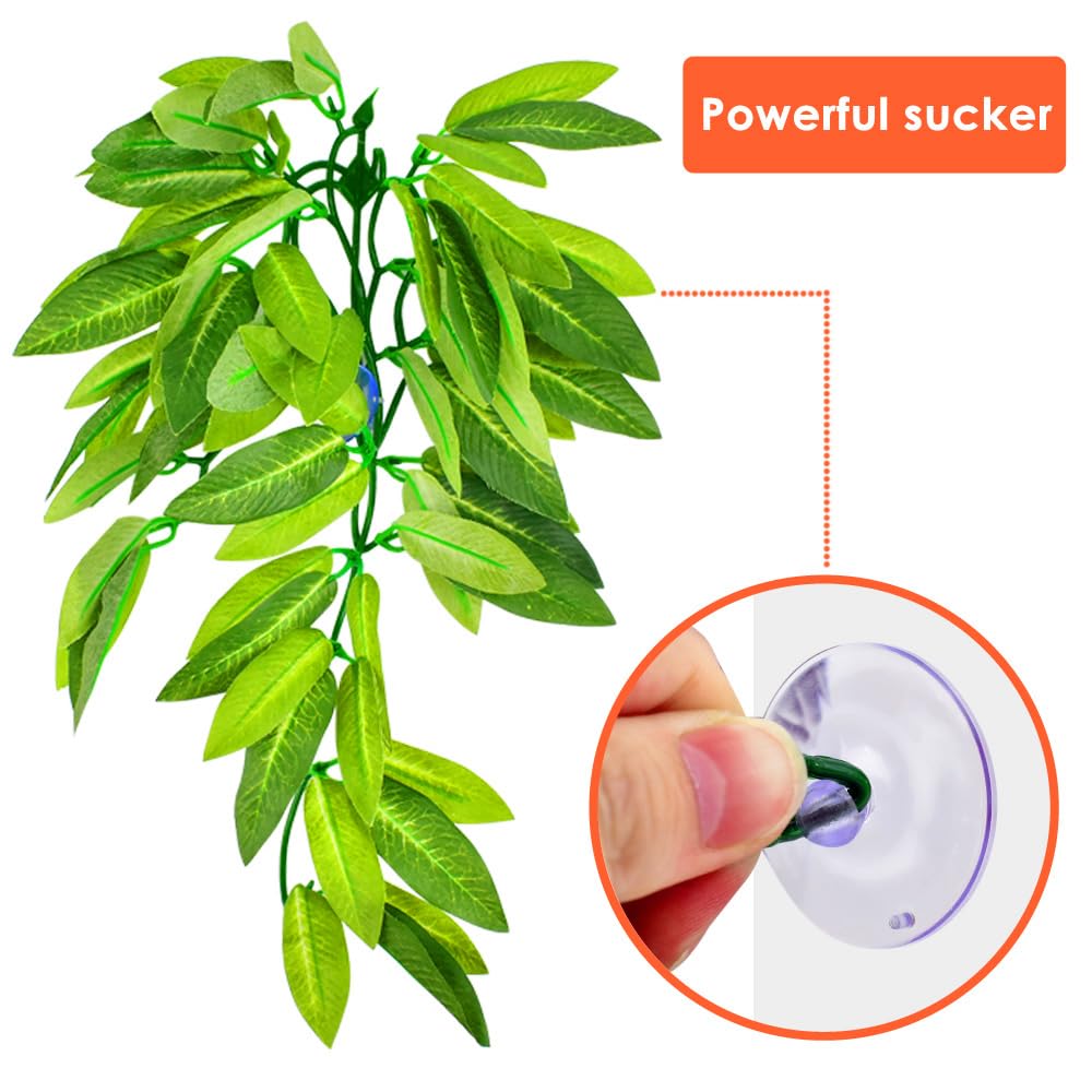 KATUMO Reptile Plants, 3 PCS Amphibian Hanging Plants with Suction Cup for Lizards, Geckos, Bearded Dragons, Snake, Hermit Crab