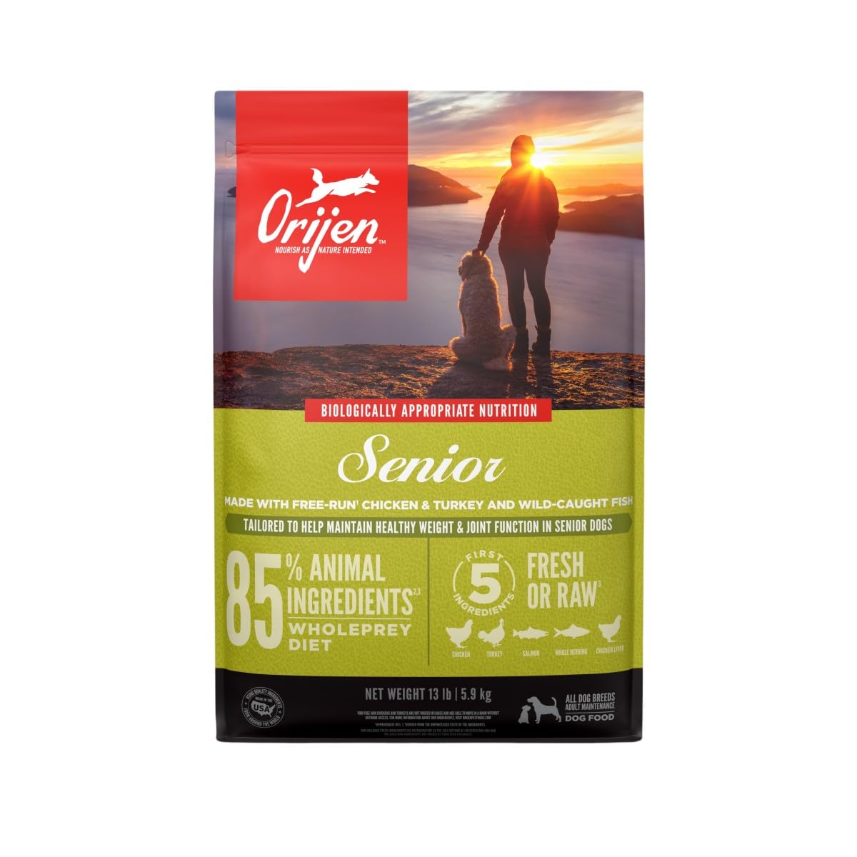 ORIJEN Senior Dry Dog Food, Grain Free Dry Dog Food for Senior Dogs, Fresh or Raw Ingredients, 13lb