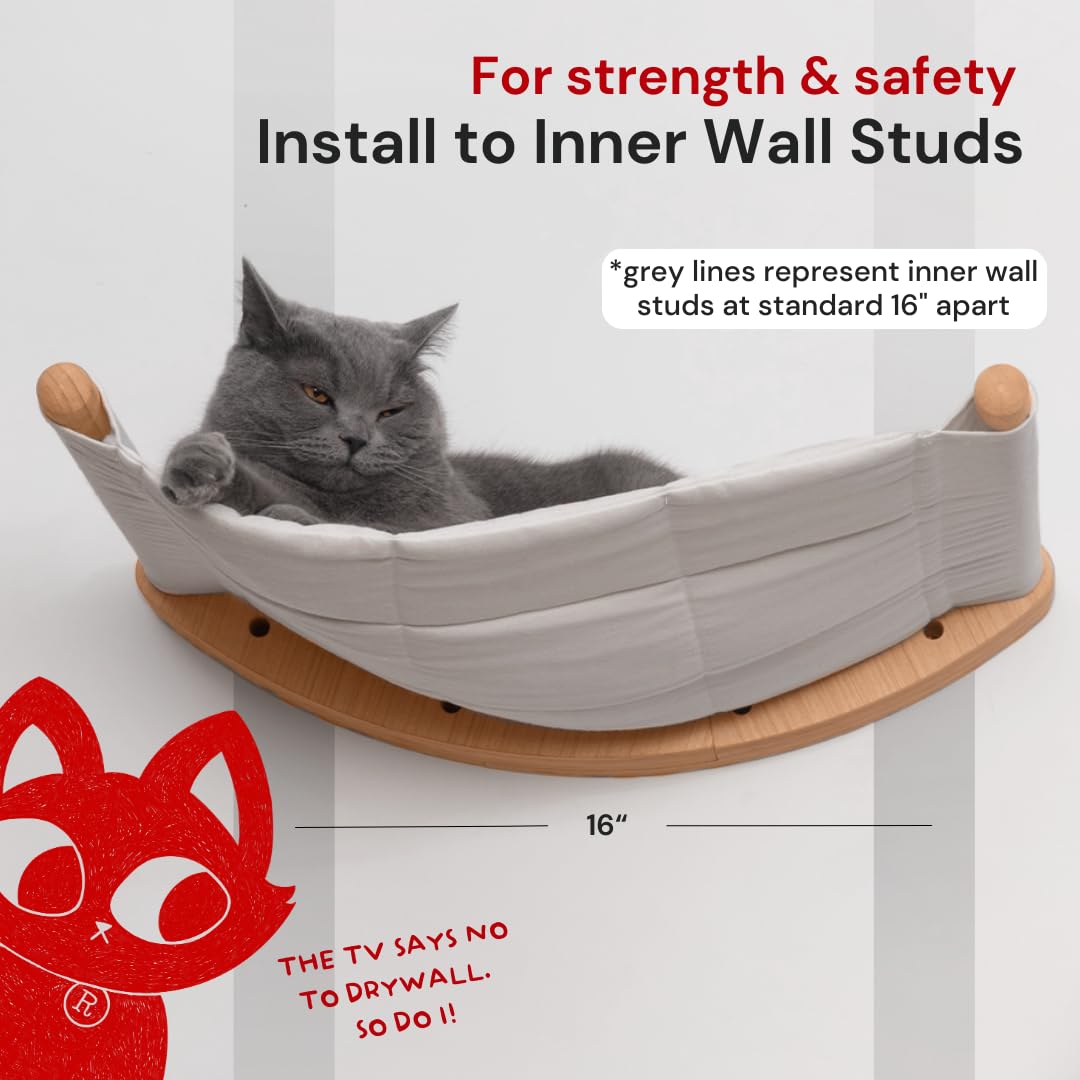7 Ruby Road Cat Hammock Wall Mounted Cat Shelf With Two Steps - Cat Wall Shelves And Perches For Sleeping, Playing, Climbing, And Lounging - Modern Cat Bed & Furniture For Large Cats Or Kitty
