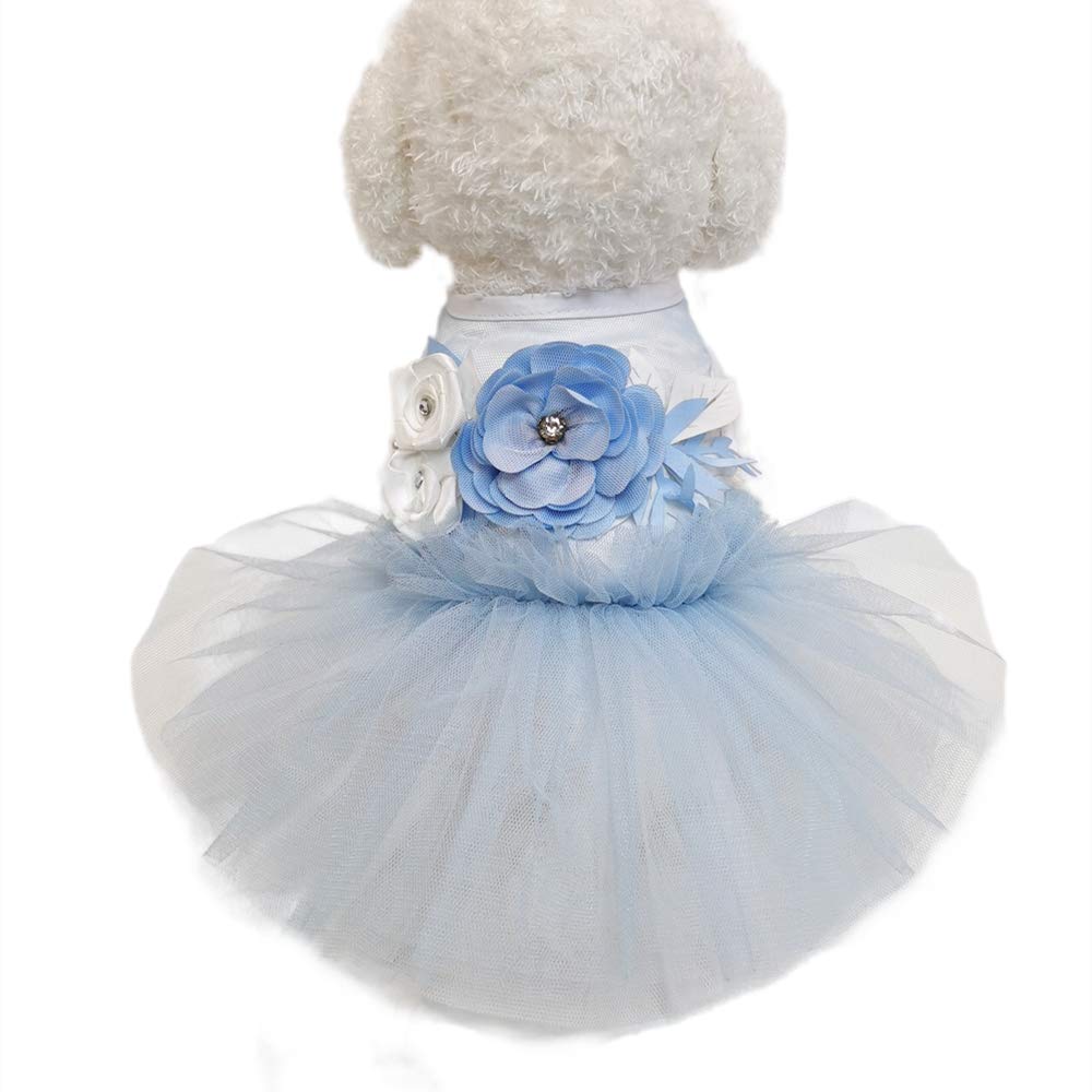 Wolyepor Princess Dog Dress Suspender Layered Tutu Gauze Dress Pleated Skirt For Dogs And Cats (Large, Flower Blue)