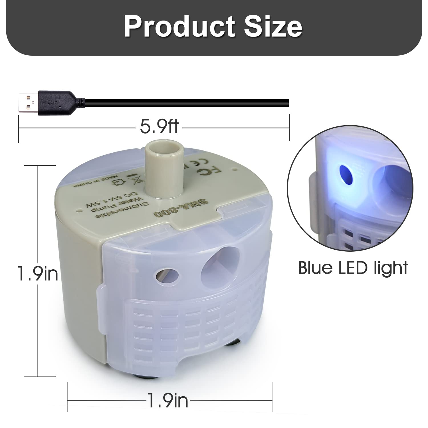 Cat Water Fountain Pump, Pet Water Fountain Pump Replacement Pump Sma-800 Motor,Pet Drinking Fountain And Cat Water Dispenser Replacement Pump (Grey)