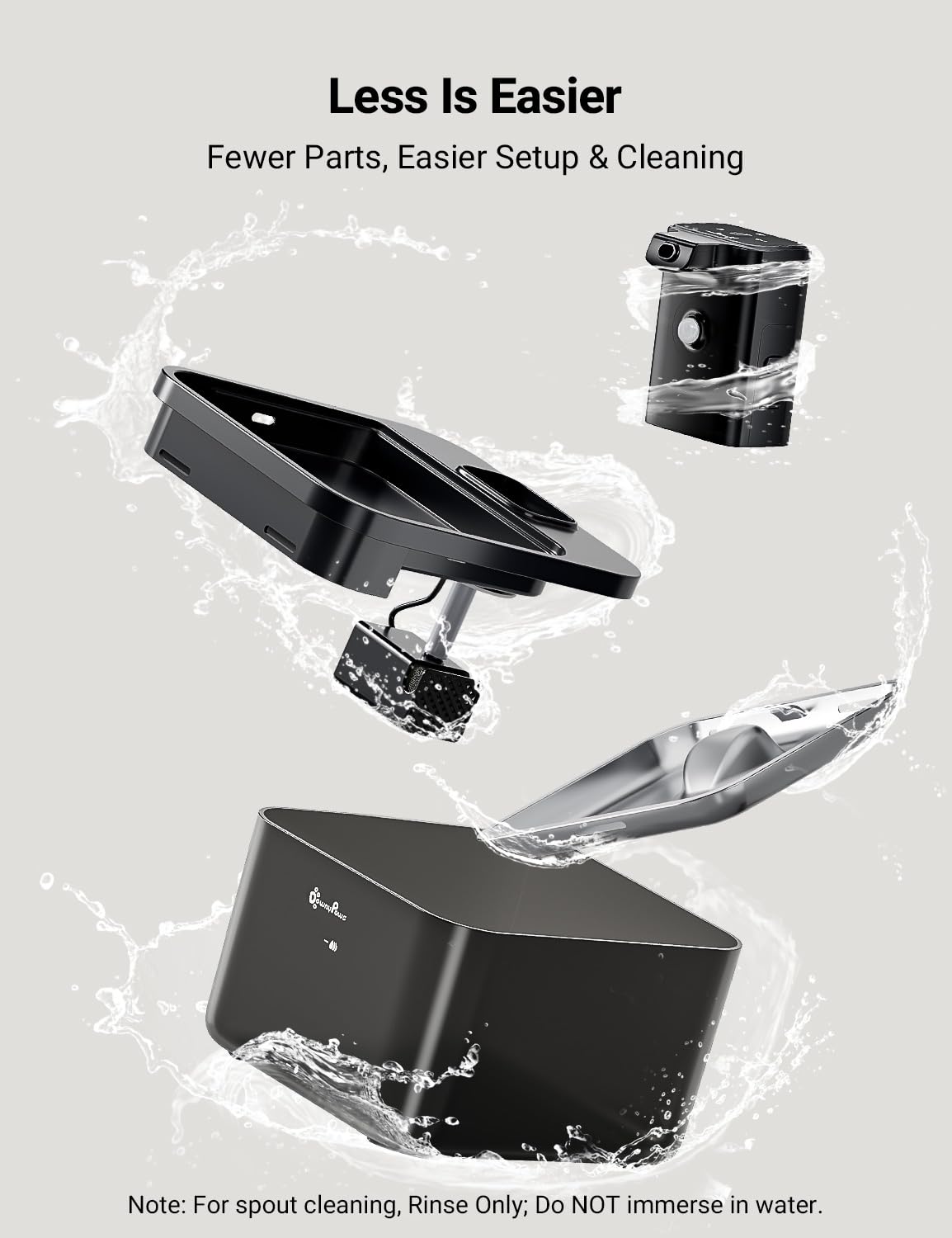 Downypaws Battery Operated Cat Water Fountain Stainless Steel, 84Oz/2.5L Fursink Wireless Pet Water Fountain For Cats Inside, Automatic Cat Waterer Fountain With Faucet, Quiet Pump, Bpa-Free, Black