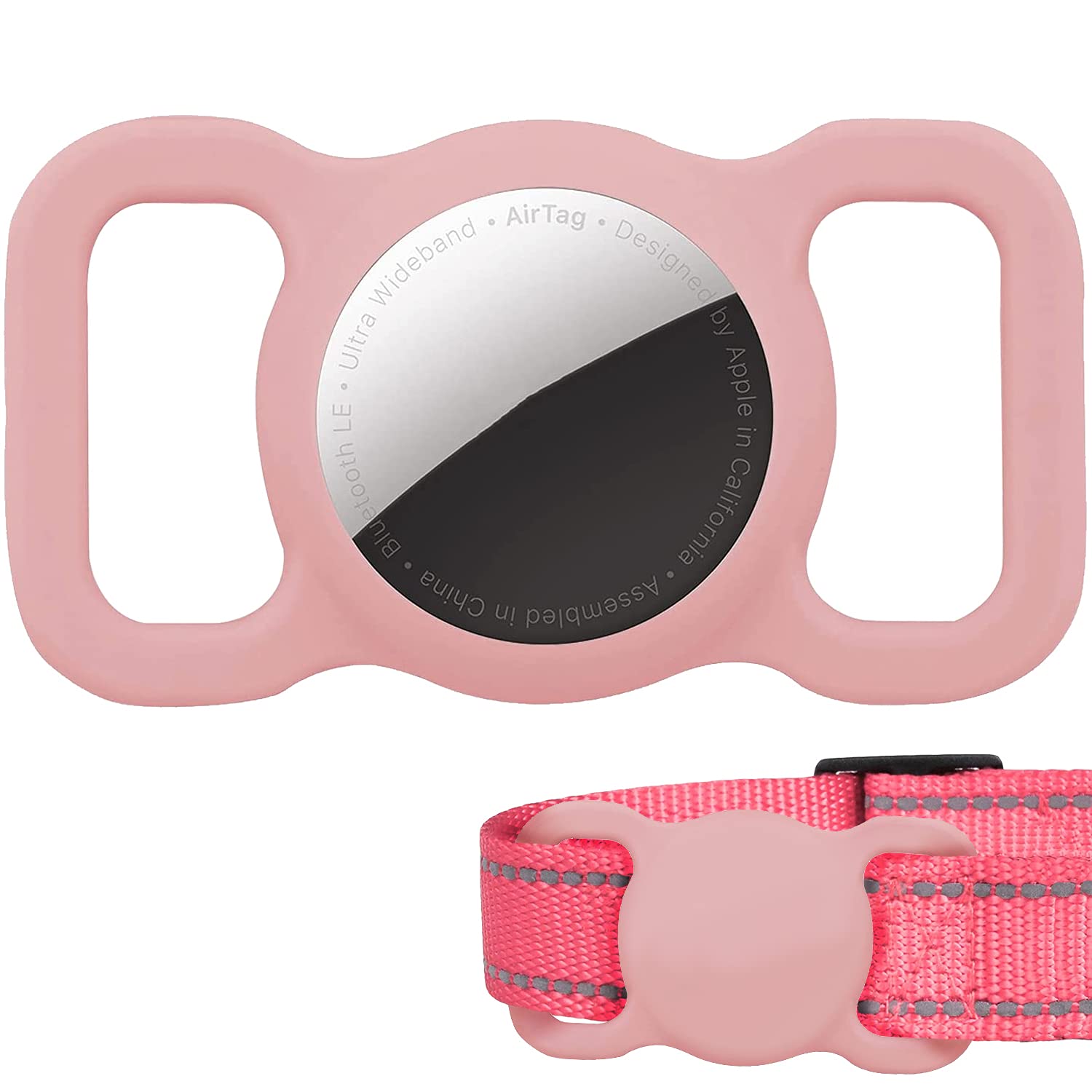 Poivy Silicone Air Tag Collar Holder - Waterproof Protective Case for Dog & Cat GPS Tracking Accessories (1 Pack, Pink)