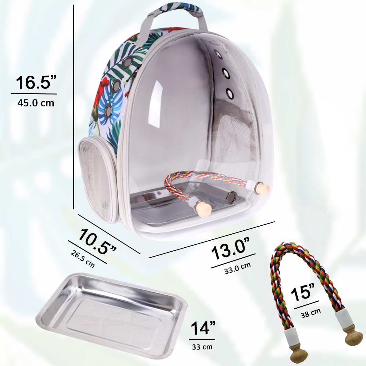 Bird Traval Carrier Cage, Clear Space Capsule Astronaut Backpack To Carry Parakeet Cockatiel Parrot With Metal Tray Wood Perch,