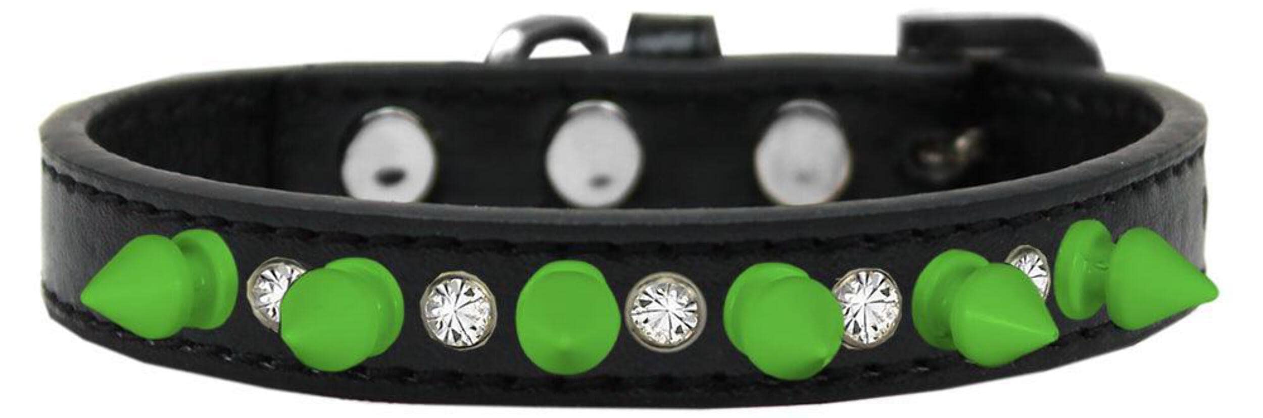 Mirage Pet Products Crystal and Neon Green Spikes Dog Collar, Size 10, White