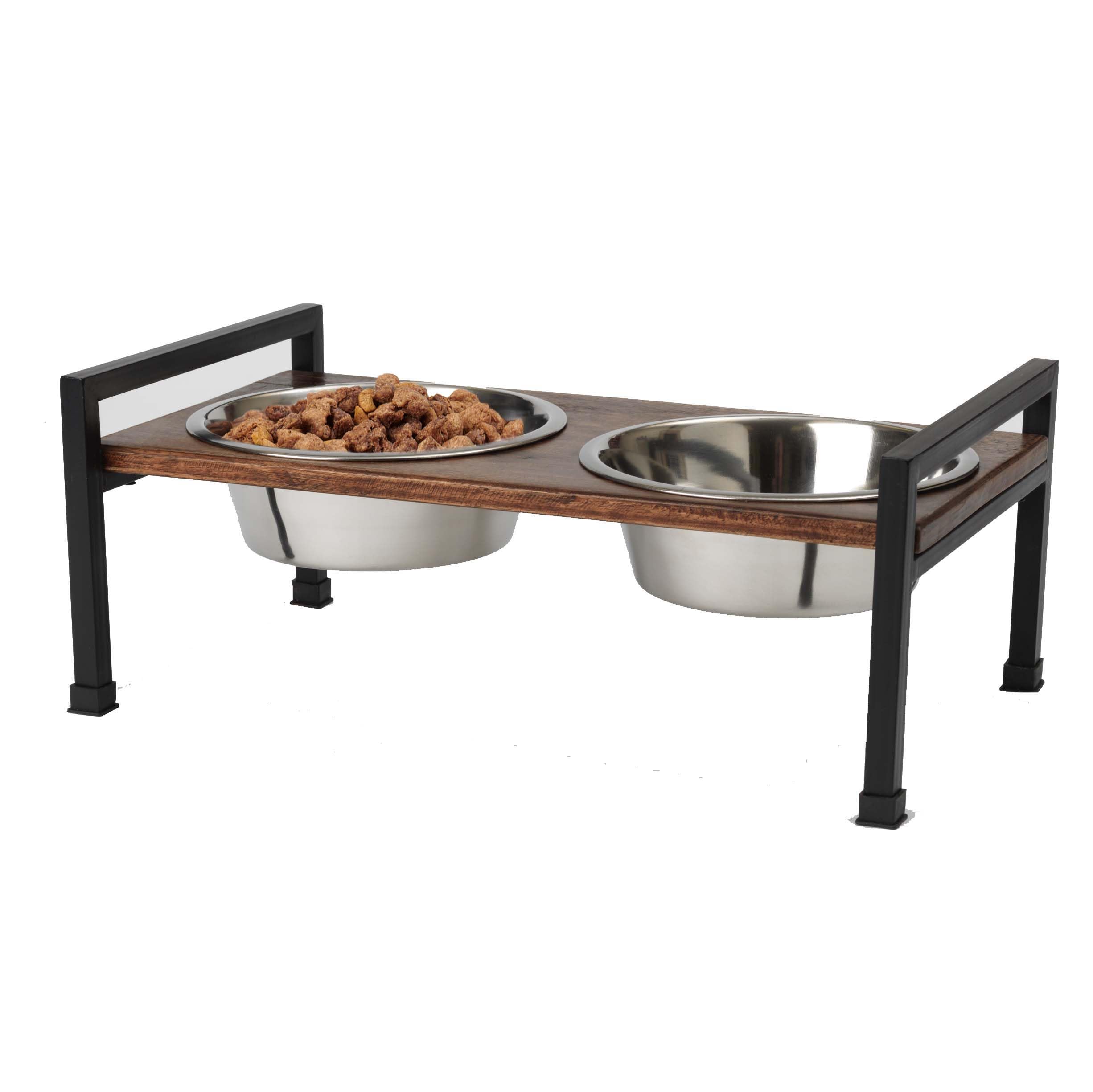 PetRageous 15014 Martinique Wood Non-Slip Table and Steel Frame Dog Diner 6.5-Cup Capacity per Two Removable Stainless-Steel Bow