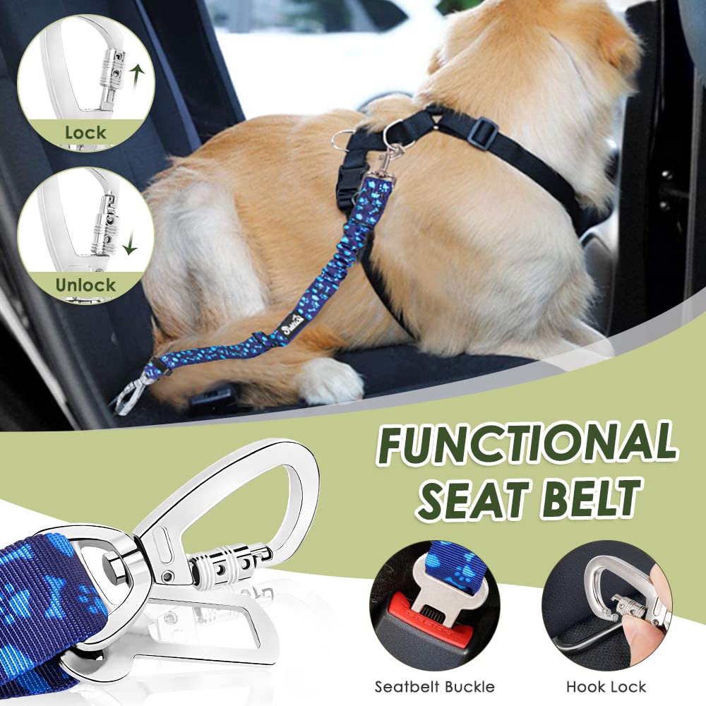 SlowTon Dog Seatbelt, 2 Pack Dog Seat Belt Car Leash Adjustable Elastic Bungee Buffer Heavy Duty Nylon Reflective Pet Safety Tet