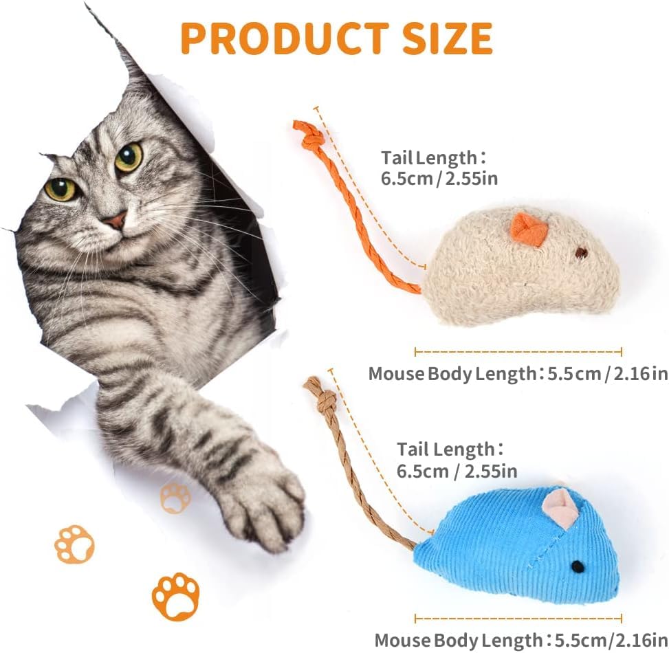10 Pack Cat Mouse Toy With Fur, Feather, And Rattle Sounds - Interactive Catnip Mice For Chasing, Hunting, Exercising - Kitten C