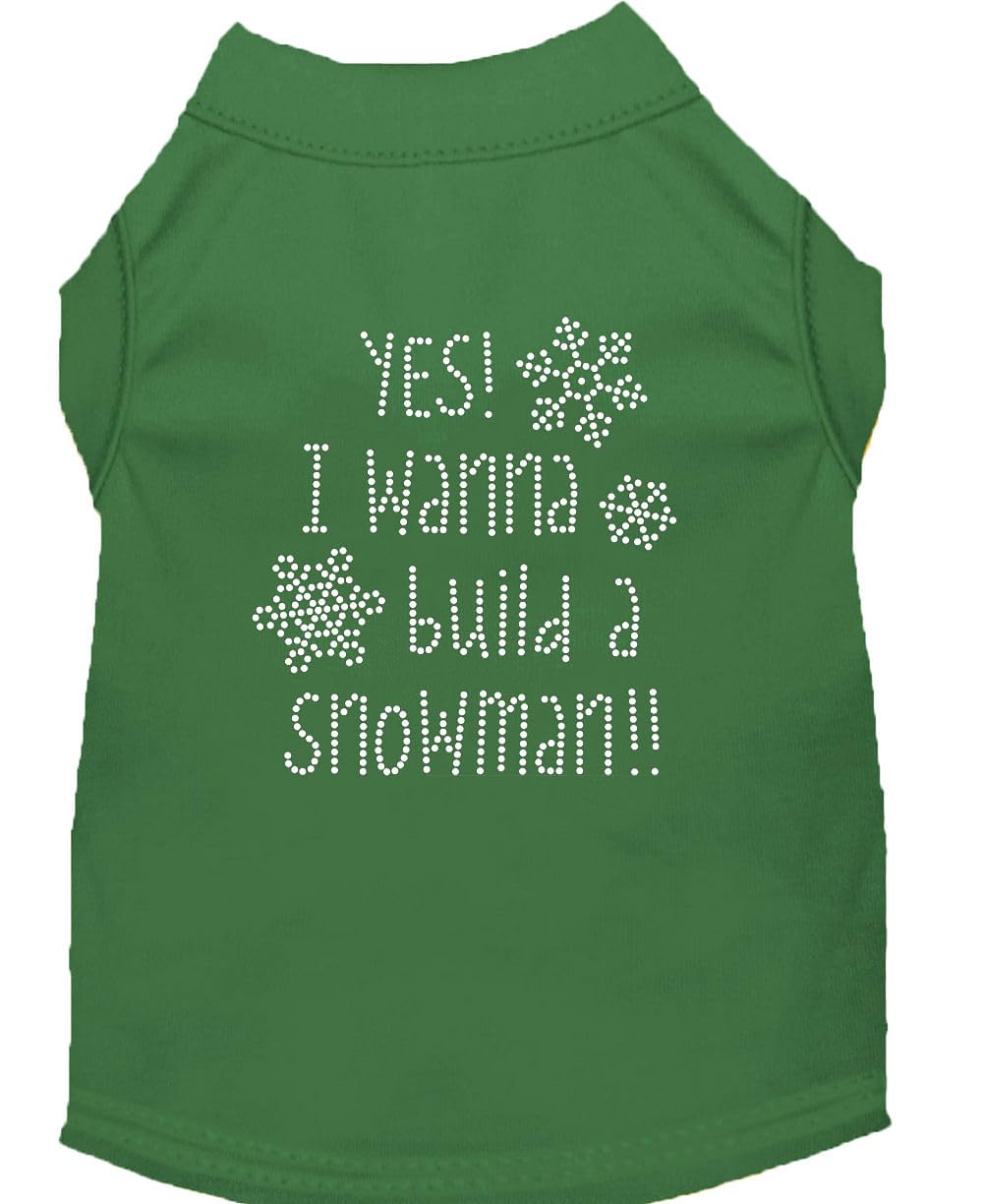 Yes I Want To Build A Snowman Rhinestone Dog Shirt Green Sm 10