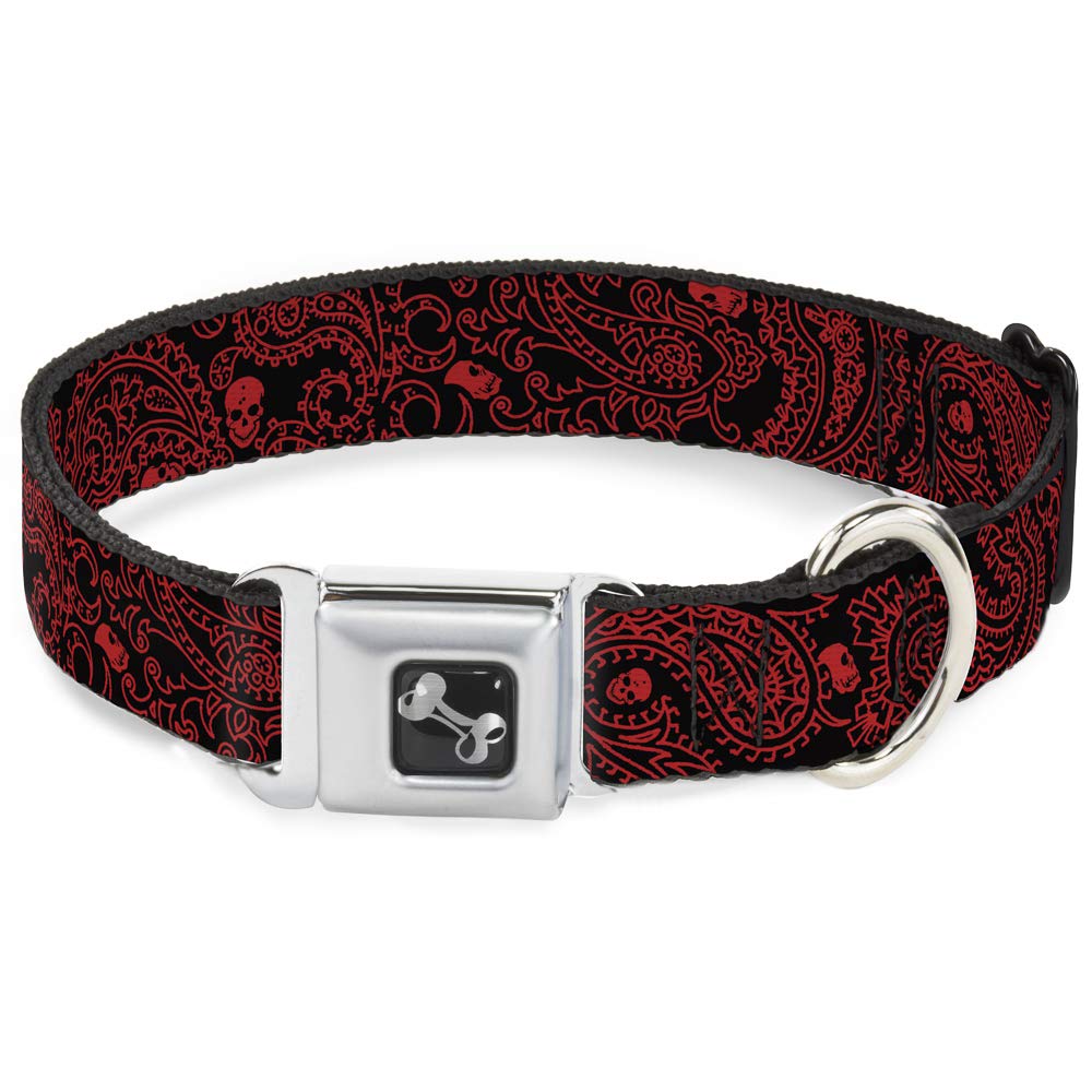 Buckle-Down Seatbelt Buckle Dog Collar - Bandana/Skulls Black/Red - 1.5' Wide - Fits 18-32' Neck - Large