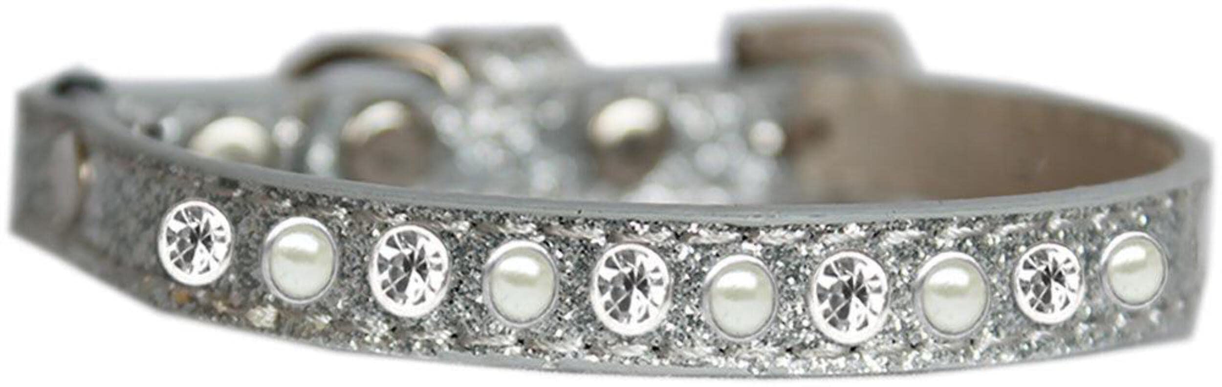 Mirage Pet Products Pearl and Clear Jewel Ice Cream Cat Safety Collar Silver Size 12