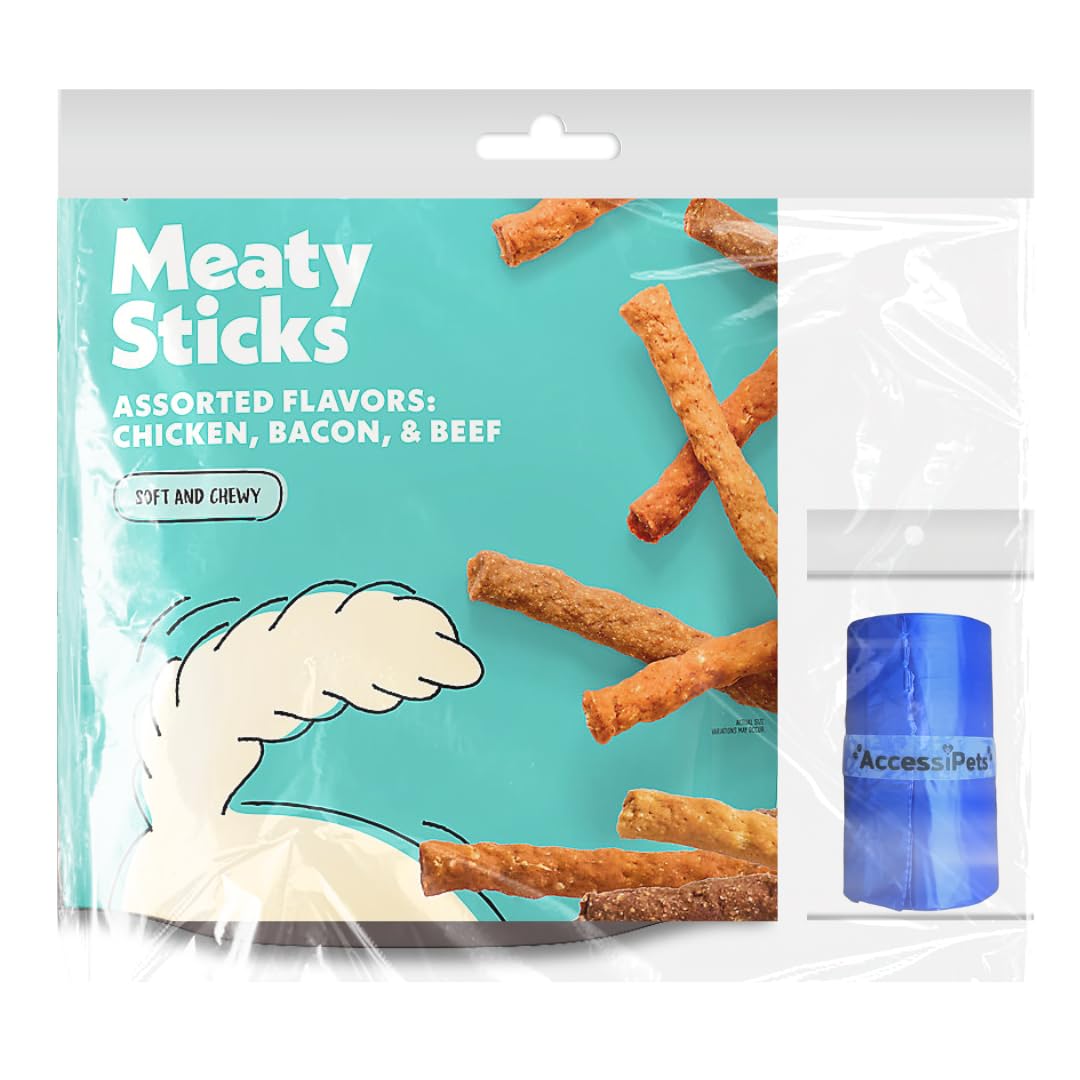 AccessiPets Dog Treats Bundles for All Sized Dogs, Soft Chews Jerky Treat Variety Pack Bundle with 1 Waste Bag Roll (1 lb, Chick