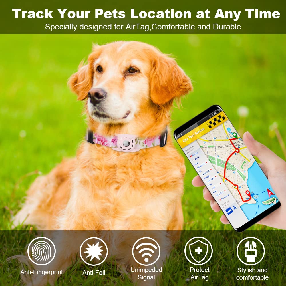 Konity Airtag Dog Collar, Compatible With Apple Airtag, Polyester Pet Cat Puppy Collar With Silicone Airtag Holder For Small, Medium, Large, & Extra Large Dogs, Pink Rose, S: 9.8''-15.7'' Neck
