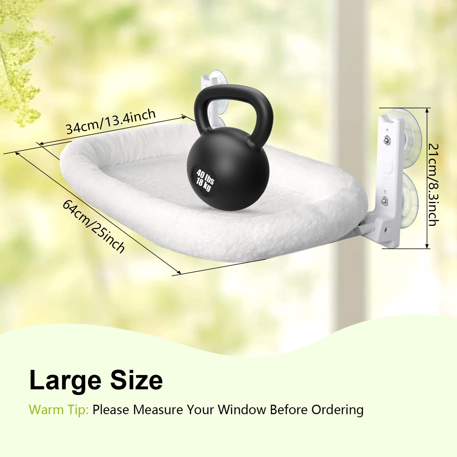 Cat Window Perch, Cordless Cat Hammock, Foldable Cats Window Bed For Large Cats With 4 Strong Suction Cups, Solid Metal Frame An