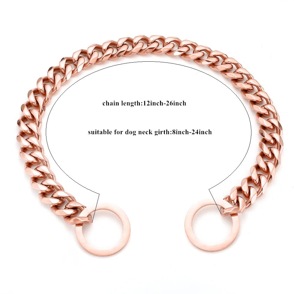 Rumypet Rose Gold Dog Chain Collar 11Mm/15Mm/19Mm Stainless Steel Cuban Link Chain Collar For Small Medium Large Dogs(15Mm,14Inc