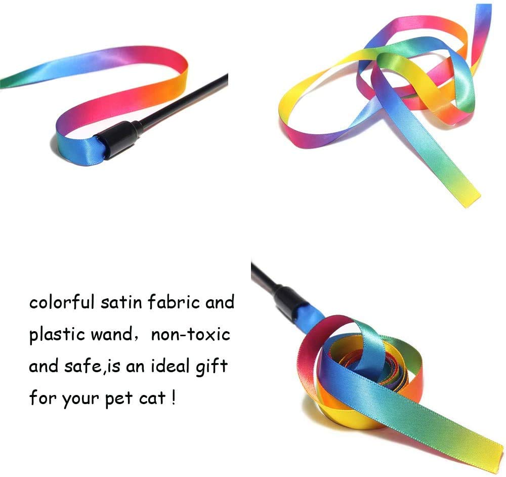 Kabasi Cat Wand Rainbow Toy, 3 Styles Funny Interactive Cat Toys, Cuddly Stuffed Snake Cat Toy On Stick With Bell, Colorful Soun