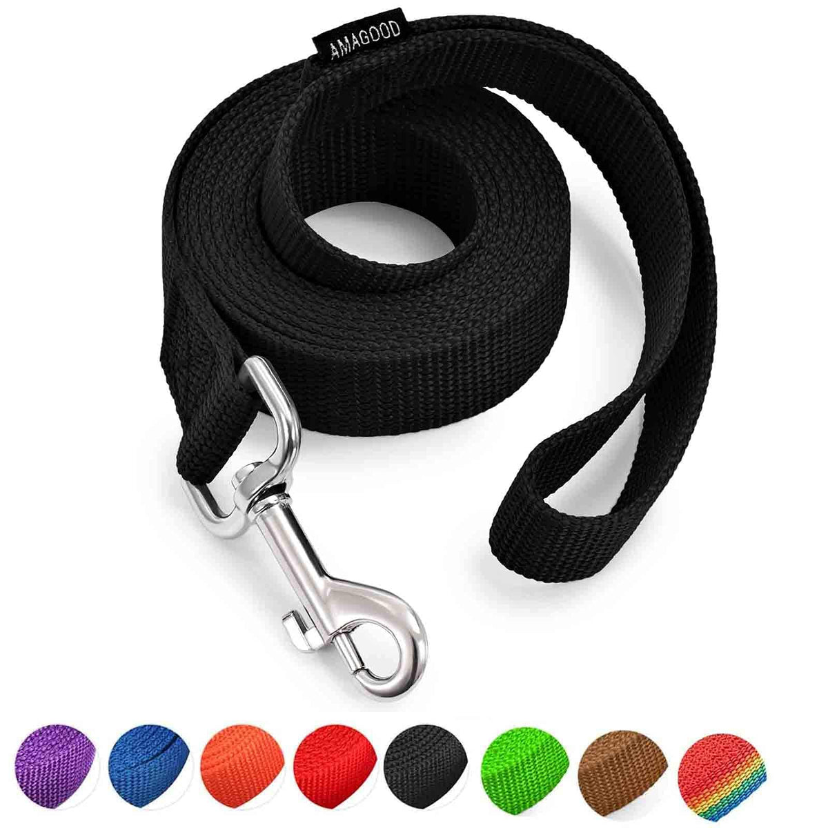 Amagood 6 Ft Puppy/Dog Leash, Strong And Durable Traditional Style Leash With Easy To Use Collar Hook,Dog Lead Great For Small And Medium And Large Dog (1 In X 6 Ft(Pack Of 1), Black)